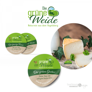 Darstellung von Käse-Etiketten von der grünen Weide