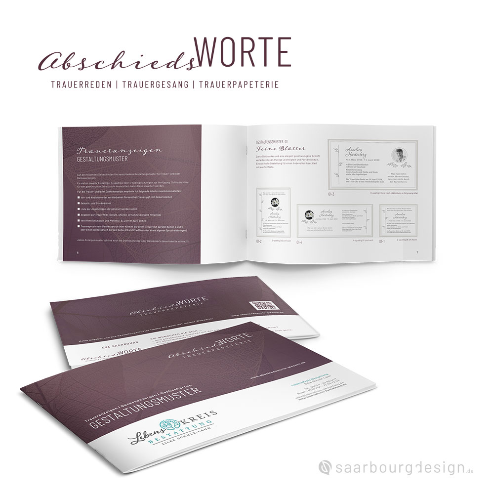 Produktbroschüre von Abschiedsworte Gießen mit Gestaltungsmustern für Trauerkarten