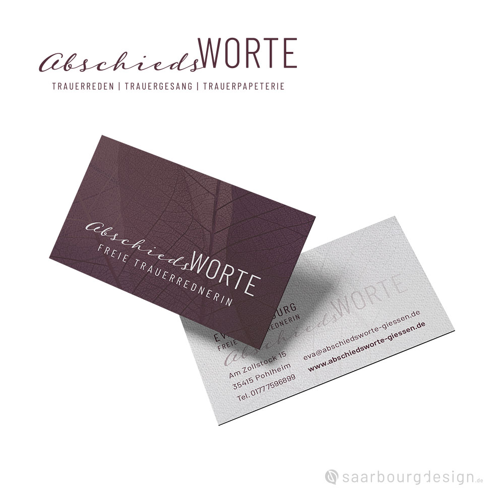 Visitenkarten-Design für Abschiedsworte Gießen – freie Trauerrednerin Eva Saarbourg