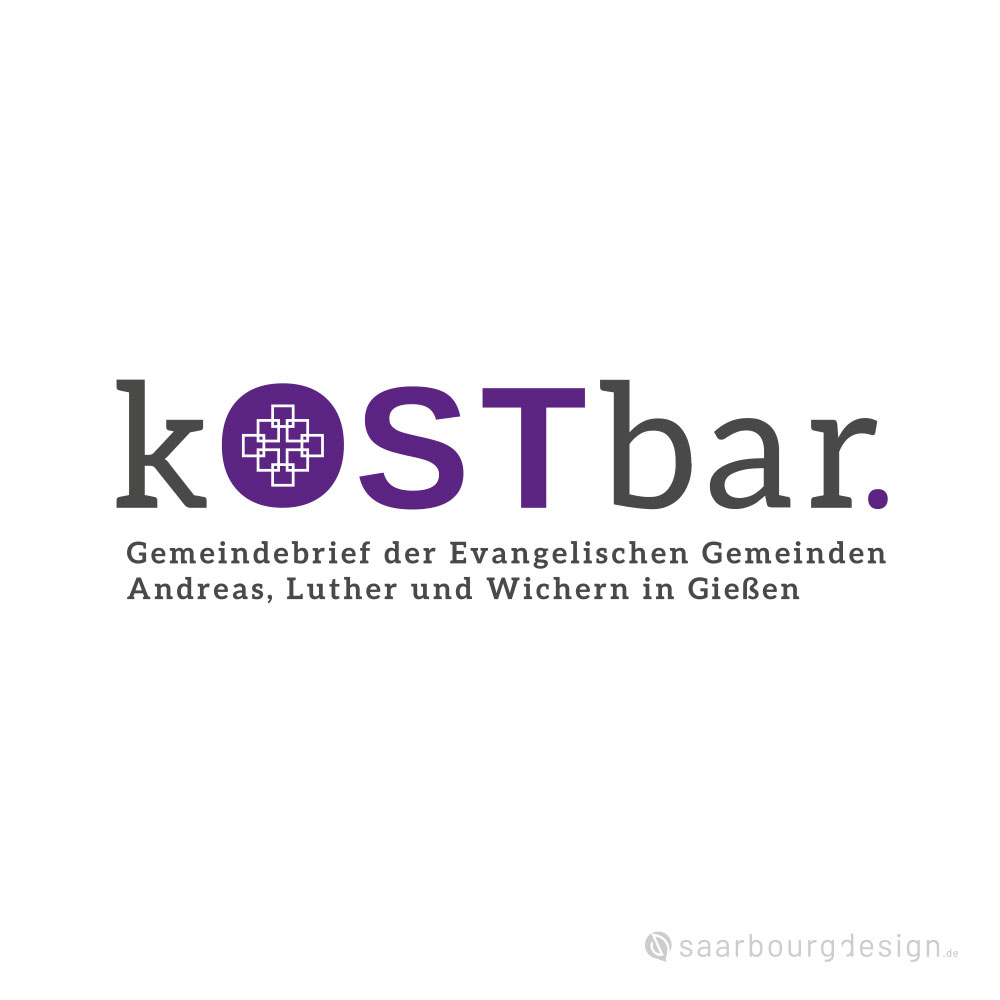 Gemeindebrief-Logo kOSTbar in Lila mit Unterzeile