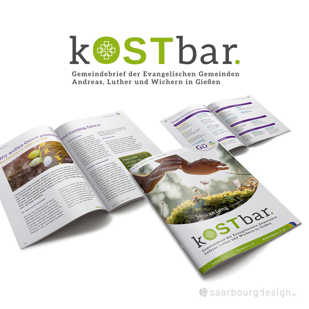 Aufgeschlagene Gemeindebrief-Ausgaben des Ev. Gemeindebrief Gießen Ost