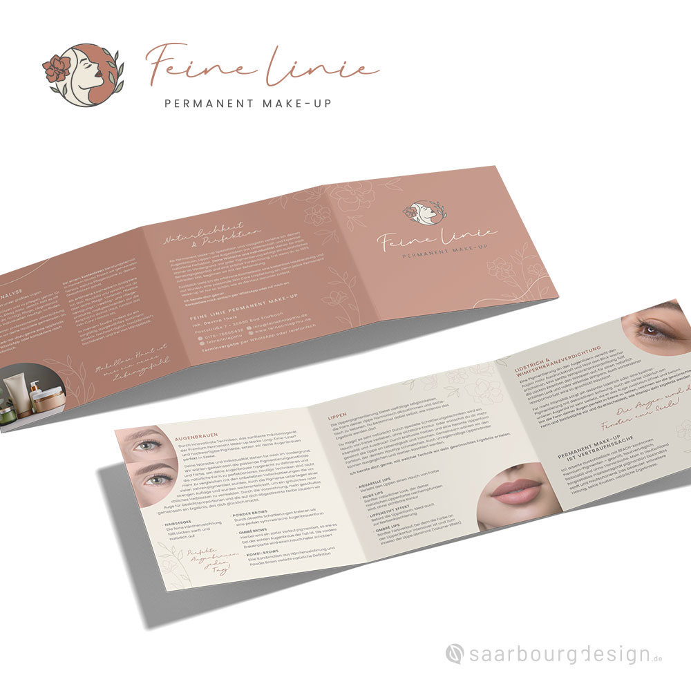 Faltflyer mit Infos und Illustrationen zum Angebot von Feine Linie – Permanent Make-Up