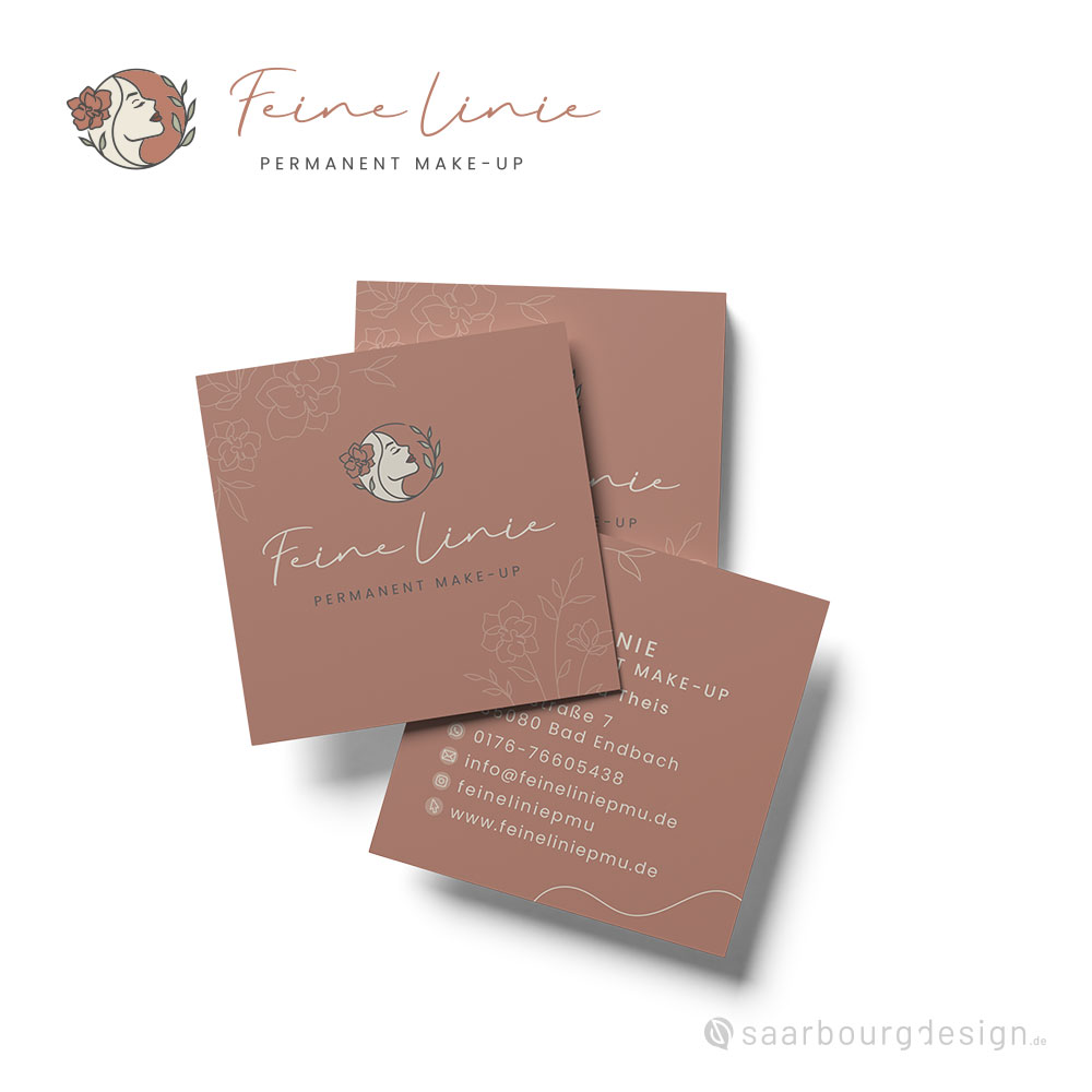 Quadratische Visitenkarten von Feine Linie Permanent Make-Up mit Logo und Kontaktdaten