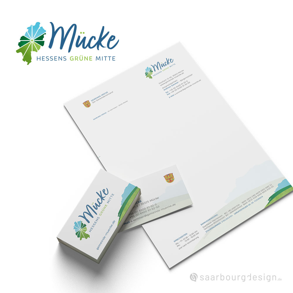 Briefpapier und Visitenkarten im Corporate Design der Gemeinde Mücke