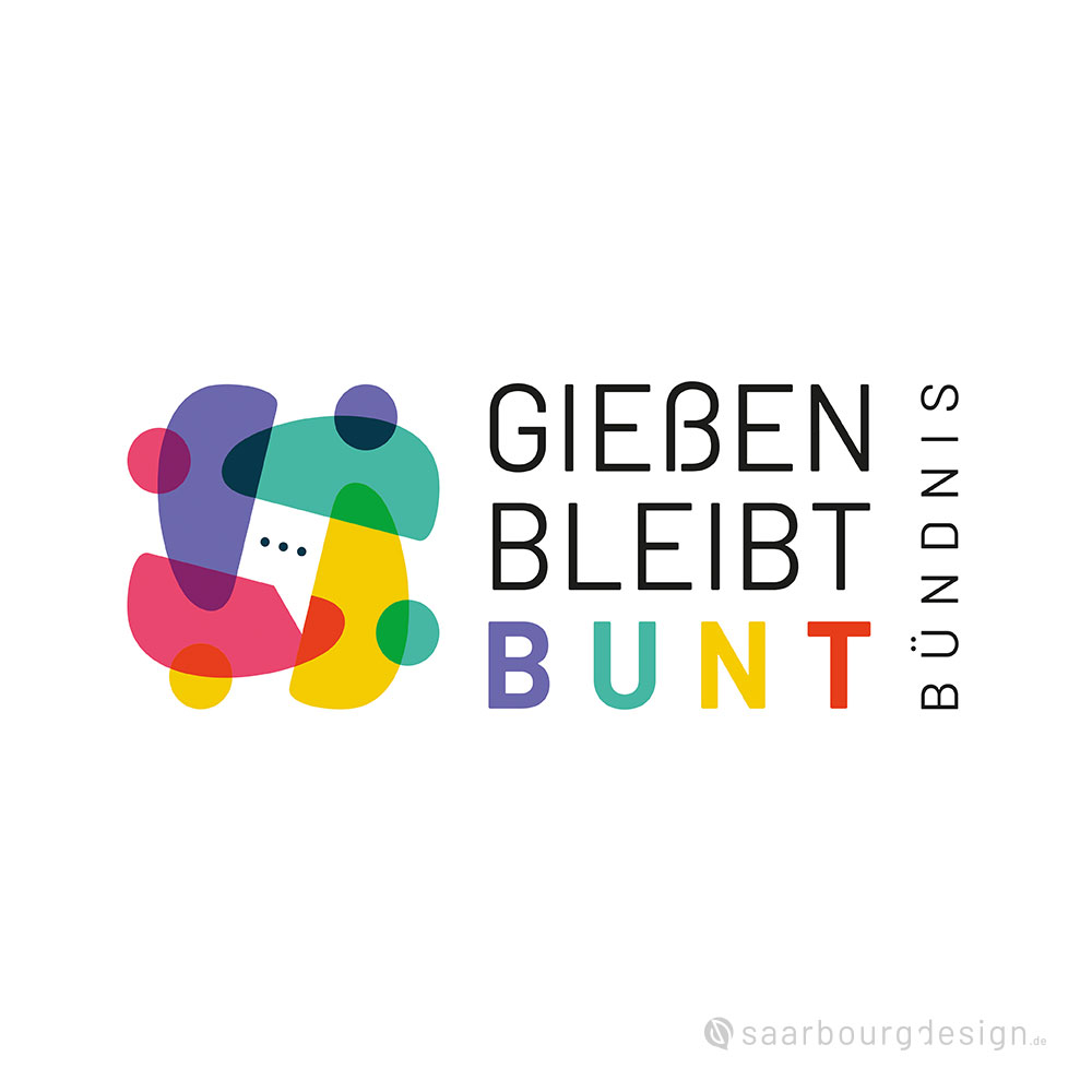 Farbenfrohes Logo des Bündnisses Gießen bleibt bunt mit stilisierten Figuren