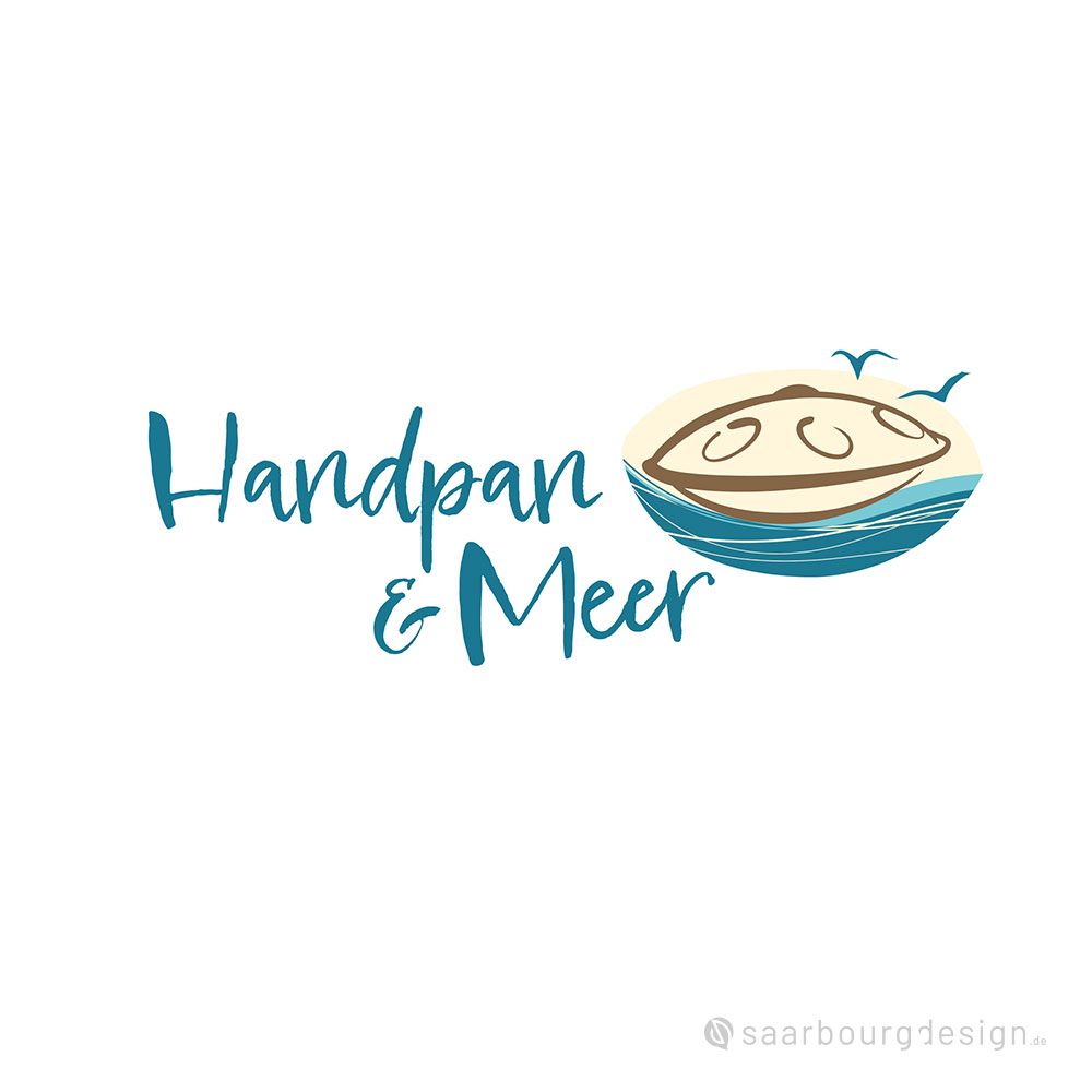 Logo des Musikprojekts Handpan und Meer mit Handpan-Illustration und stilisiertem Meer