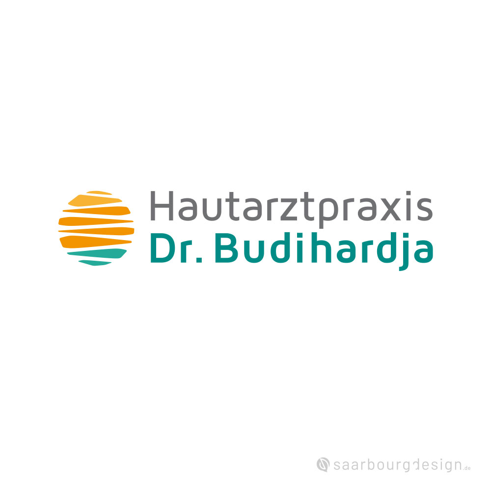 Modernes Praxislogo für die Hautarztpraxis Dr. Budihardja mit abstrahierter Hautstruktur in Orange und Türkis