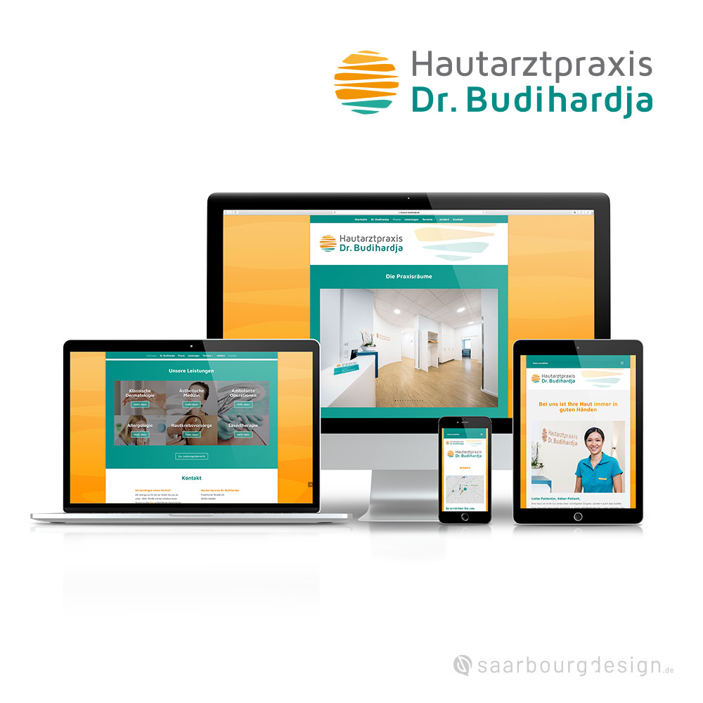 Website-Design auf Desktop, Tablet und Smartphone für Hautarztpraxis Dr. Budihardja