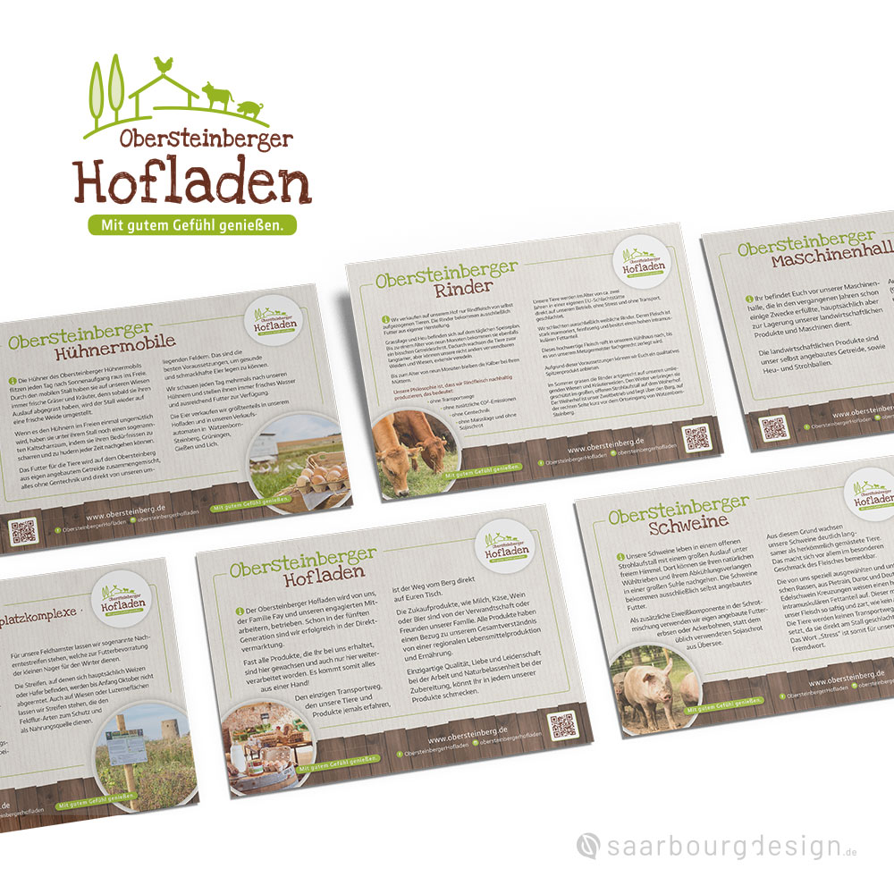 Informationsschilder für Produkte und Hinweise am Obersteinberger Hofladen