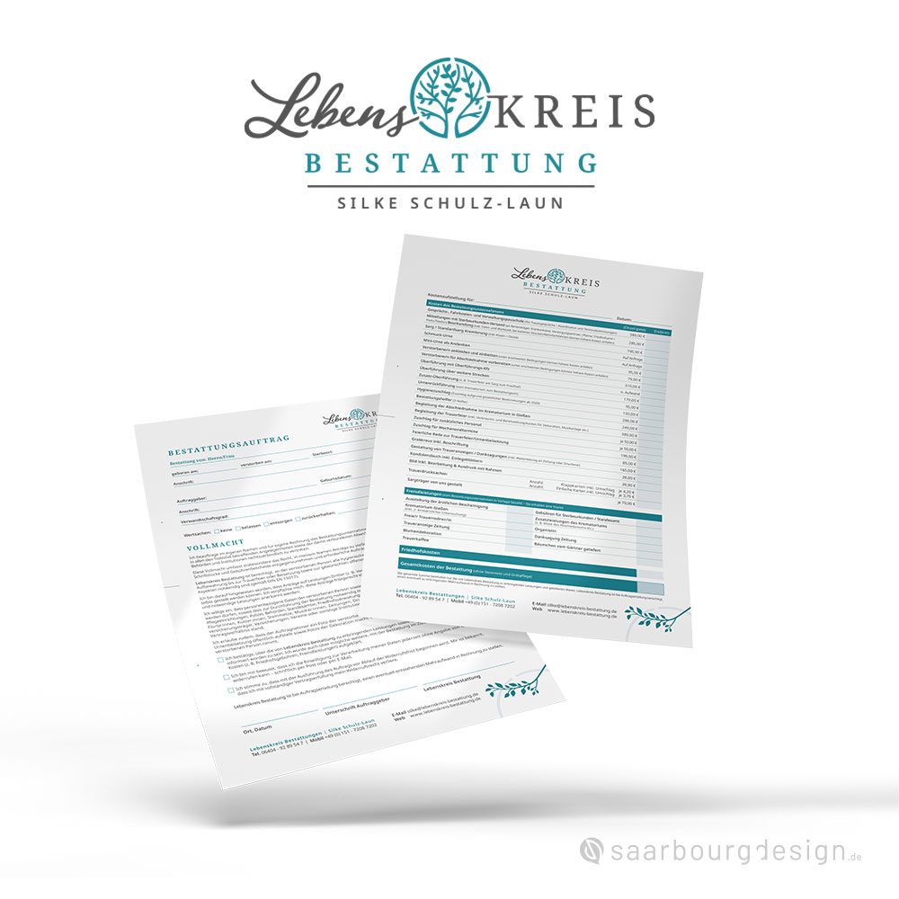 Briefpapier und Formulare im Corporate Design von Lebenskreis Bestattung