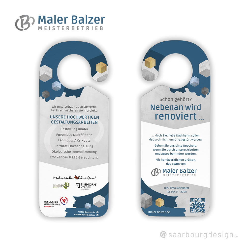 Türanhänger mit Info über Renovierungsarbeiten vom Maler Balzer