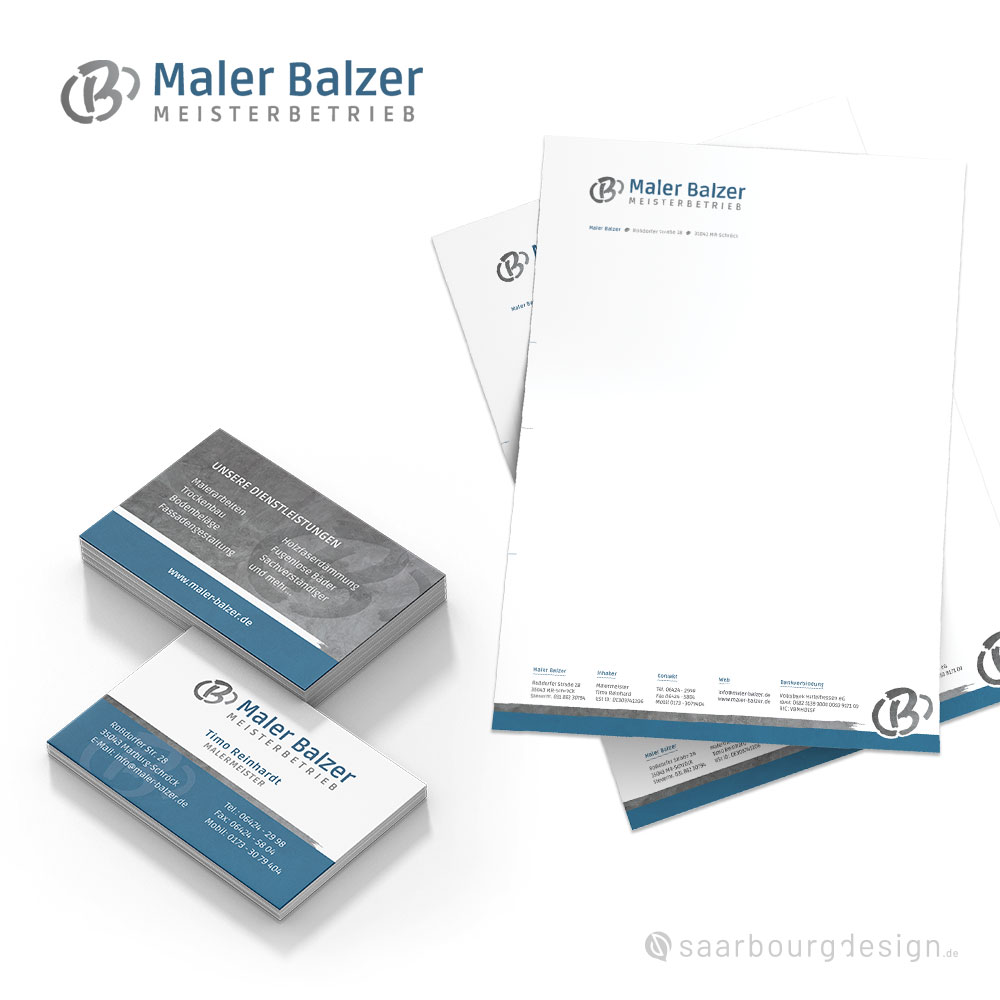 Geschäftsausstattung für Maler Balzer mit Briefpapier und Visitenkarten
