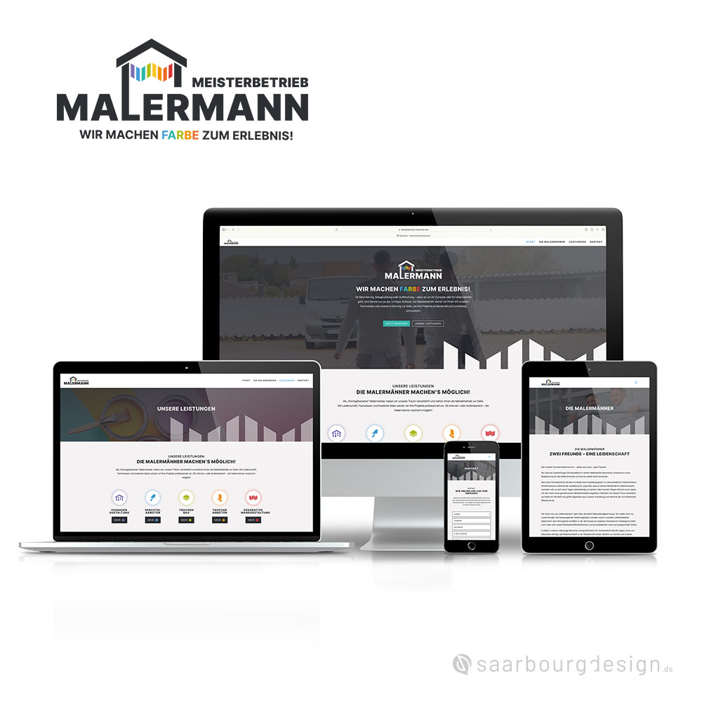Website-Design von Meisterbetrieb Malermann auf verschiedenen Endgeräten
