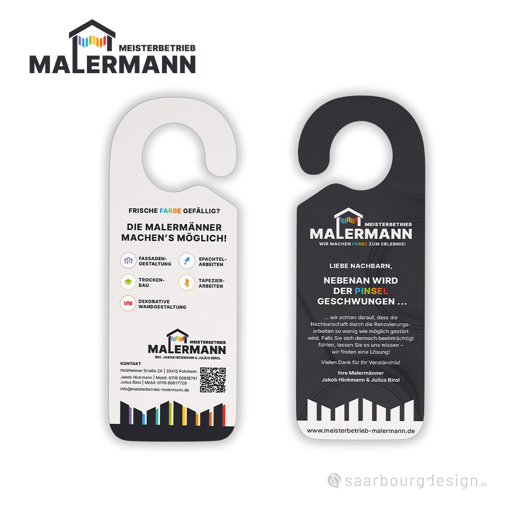 Türanhänger von Meisterbetrieb Malermann – Vorder- und Rückseite