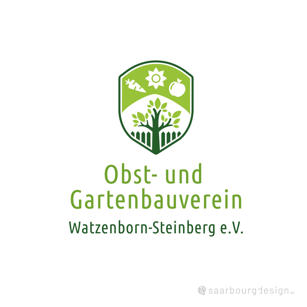 Grünes Logo mit Baum, Sonne, Obst und Gemüse für den Obst- und Gartenbauverein Watzenborn-Steinberg