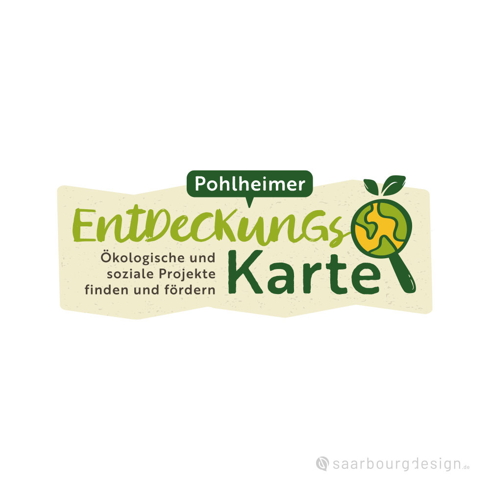 Logo der Pohlheimer Entdeckungskarte mit Lupe und stilisierter Weltkugel