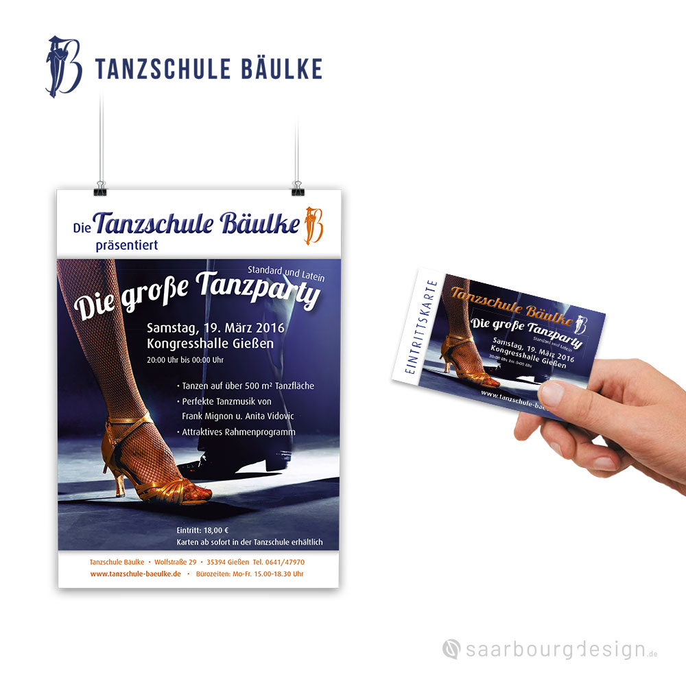 Darstellung von Plakaten und Eintrittskarten der Tanzschule Bäulke