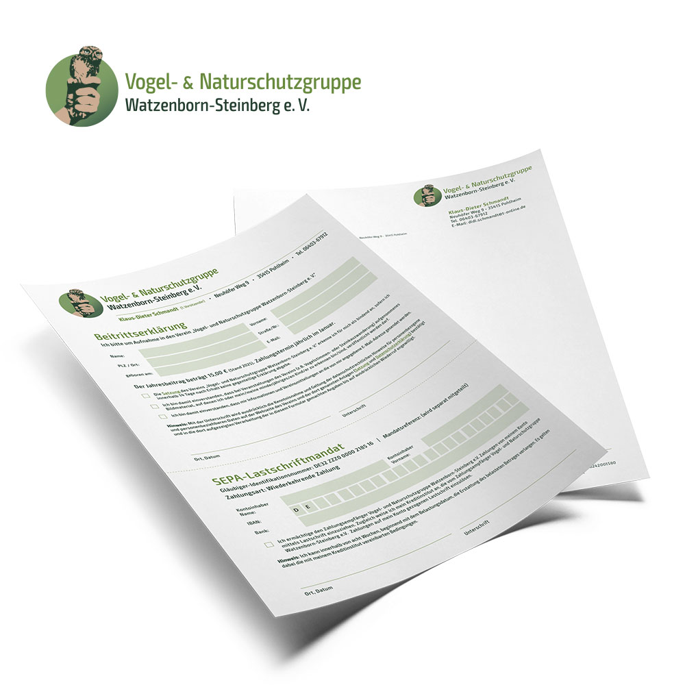 Mitgliedsantrag und SEPA-Lastschriftmandat der Vogel- und Naturschutzgruppe