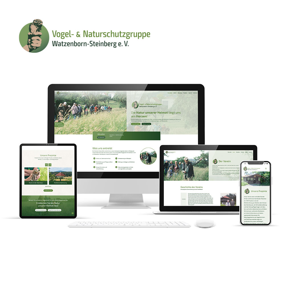 Website der Vogel- und Naturschutzgruppe Watzenborn-Steinberg auf verschiedenen Endgeräten