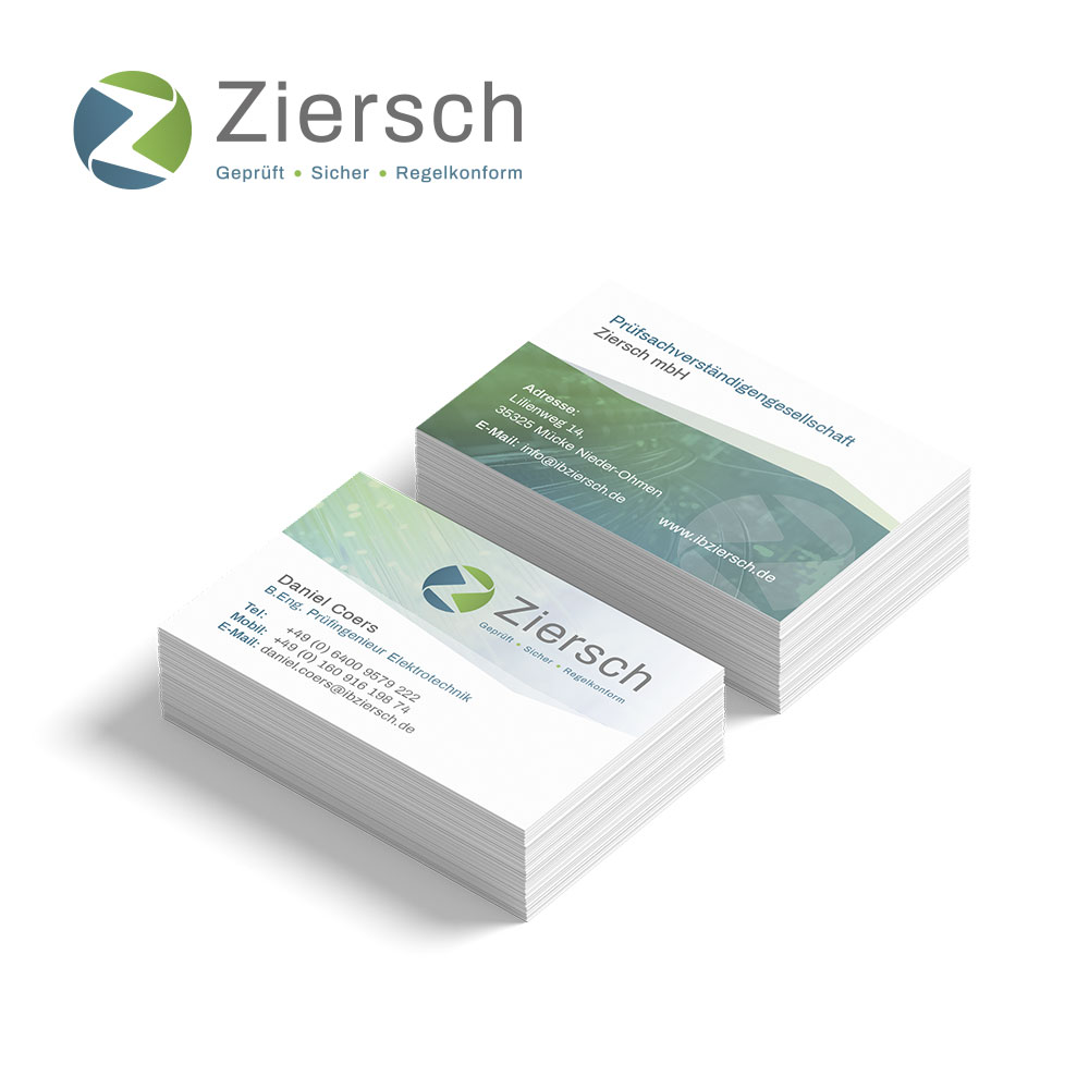 Visitenkarten der Prüfsachverständigengesellschaft Ziersch