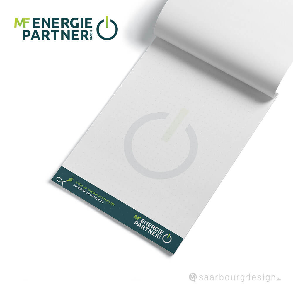 Schreibblock im Corporate Design der MF Energiepartner GmbH