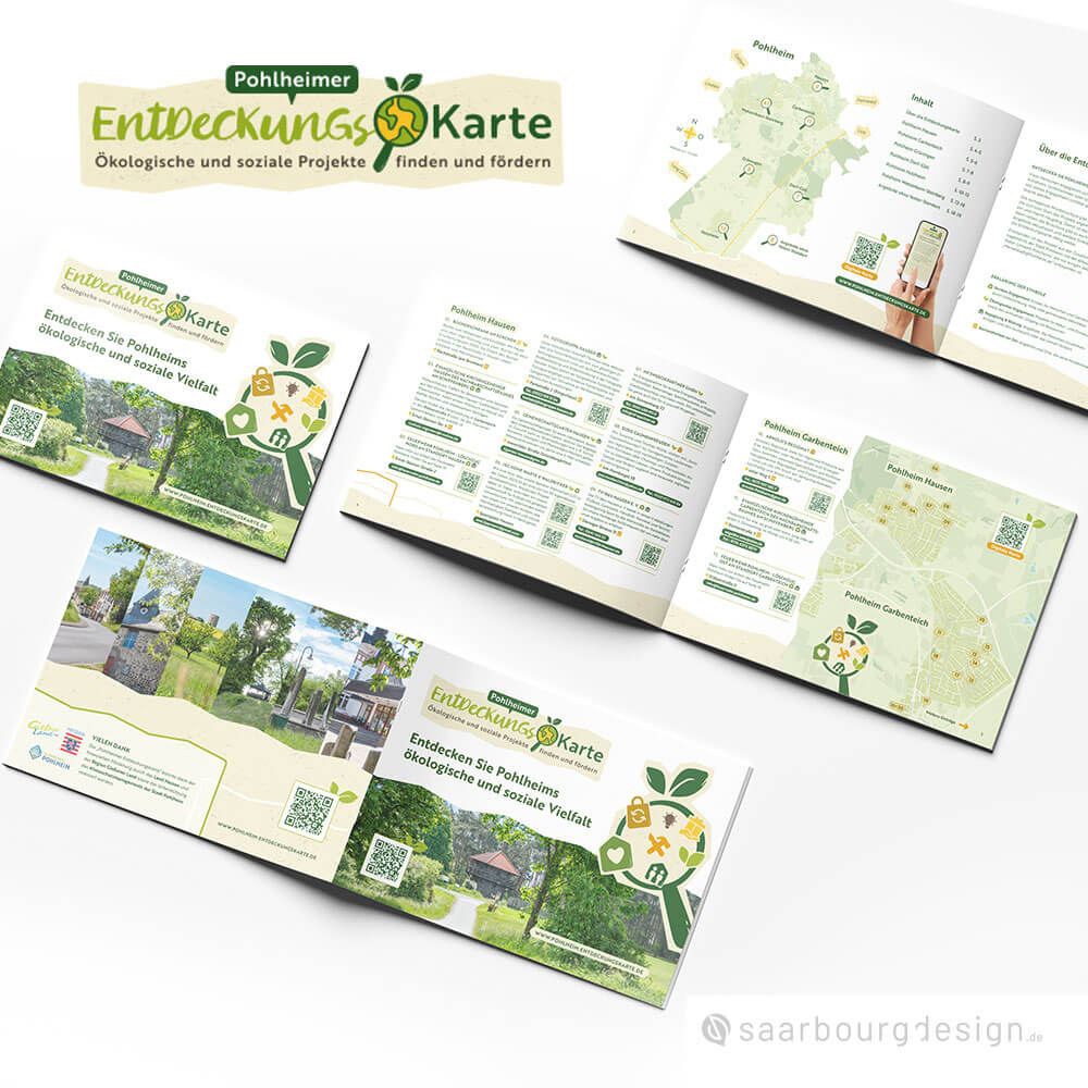Innenseiten der Pohlheimer Entdeckungskarte mit Karte und Projektübersicht