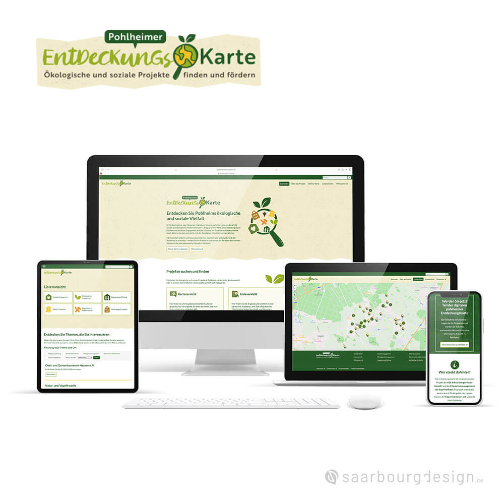 Website der Pohlheimer Entdeckungskarte auf verschiedenen Endgeräten